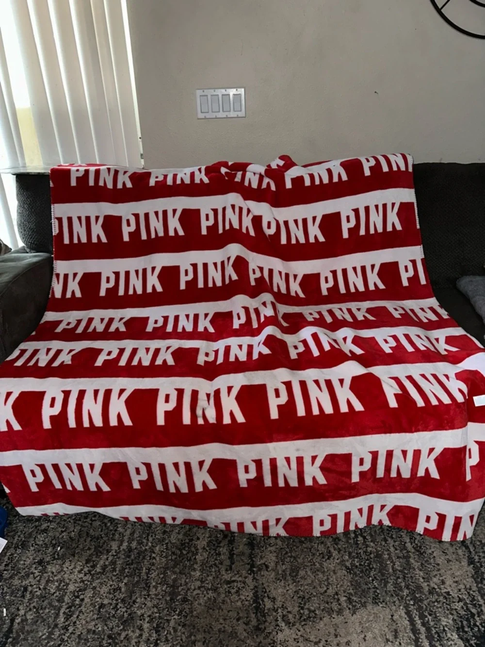 Victoria’s Secret PINK Sherpa Red Logo Blanket 60” x 72”